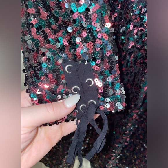 New Antik Batik Lazer Lace-up Sequin Tulle Mini Dress 🪩 SZ 6 NWT! - Picture 14 of 16